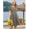 image:imageZeagoo Women Summer Dress 2026 Short Sleeve Aline Mini Dresses with Pockets Casual Swing Tshirt Dress Vocation Beach SundressBrown Print