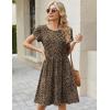image:imageZeagoo Women Summer Dress 2026 Short Sleeve Aline Mini Dresses with Pockets Casual Swing Tshirt Dress Vocation Beach SundressLeopard Print