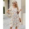 image:imageZeagoo Women Summer Dress 2026 Short Sleeve Aline Mini Dresses with Pockets Casual Swing Tshirt Dress Vocation Beach SundressWhite Print