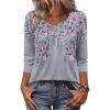 image:imageZeagoo 34 Length Sleeve Womens Tops 2026 V Neck T Shirts Dressy Casual Fall Blouses Floral Summer Business Work Basic TeesGrey Floral Leaves