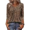 image:imageZeagoo 34 Length Sleeve Womens Tops 2026 V Neck T Shirts Dressy Casual Fall Blouses Floral Summer Business Work Basic TeesLeopard Print