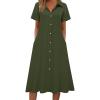 image:imageZeagoo Summer Dresses for Women 2026 Button Down Shirt Dresses Aline Long Sundress Short Sleeve Beach Travel Cover UpArmy Green