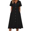 image:imageZeagoo Summer Dresses for Women 2026 Button Down Shirt Dresses Aline Long Sundress Short Sleeve Beach Travel Cover UpBlack
