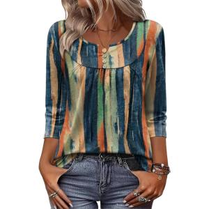 image:imageZeagoo 34 Length Sleeve Womens Tops 2026 V Neck T Shirts Dressy Casual Fall Blouses Floral Summer Business Work Basic TeesMulticolor