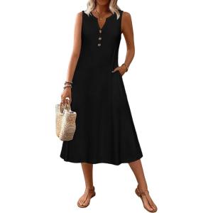 image:imageZeagoo Summer Dress for Women 2026 Sleeveless Tank Midi Dress Vacation Beach Sundress Aline Boho ClothingBlack