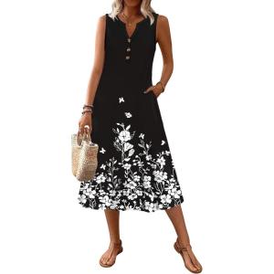 image:imageZeagoo Summer Dress for Women 2026 Sleeveless Tank Midi Dress Vacation Beach Sundress Aline Boho ClothingBlack Floral