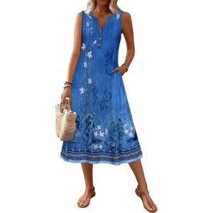 image:imageZeagoo Summer Dress for Women 2026 Sleeveless Tank Midi Dress Vacation Beach Sundress Aline Boho ClothingBlue Print