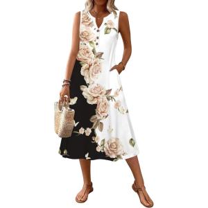 image:imageZeagoo Summer Dress for Women 2026 Sleeveless Tank Midi Dress Vacation Beach Sundress Aline Boho ClothingPink White Floral