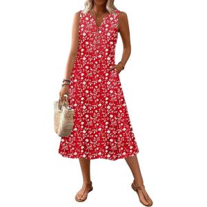 image:imageZeagoo Summer Dress for Women 2026 Sleeveless Tank Midi Dress Vacation Beach Sundress Aline Boho ClothingRed Floral