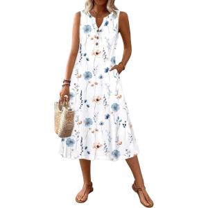 image:imageZeagoo Summer Dress for Women 2026 Sleeveless Tank Midi Dress Vacation Beach Sundress Aline Boho ClothingWhite Floral