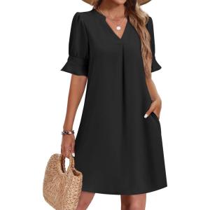 image:imageZeagoo Summer Dresses for Women 2026 V Neck Ruffle Sleeve Casual Shift Dress Hawaiian Sundress Beach Vacation ClothesBlack