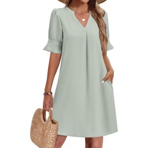 image:imageZeagoo Summer Dresses for Women 2026 V Neck Ruffle Sleeve Casual Shift Dress Hawaiian Sundress Beach Vacation ClothesGreen