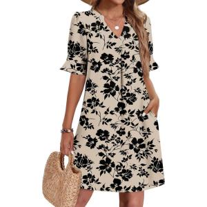 image:imageZeagoo Summer Dresses for Women 2026 V Neck Ruffle Sleeve Casual Shift Dress Hawaiian Sundress Beach Vacation ClothesSkin Floral