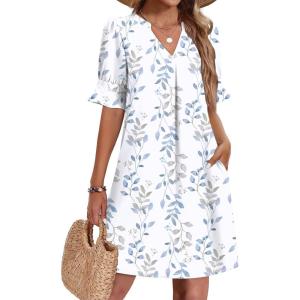 image:imageZeagoo Summer Dresses for Women 2026 V Neck Ruffle Sleeve Casual Shift Dress Hawaiian Sundress Beach Vacation ClothesYellow Silhouette Flowers