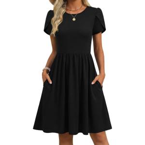 image:imageZeagoo Women Summer Dress 2026 Short Sleeve Aline Mini Dresses with Pockets Casual Swing Tshirt Dress Vocation Beach SundressBlack