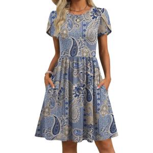 image:imageZeagoo Women Summer Dress 2026 Short Sleeve Aline Mini Dresses with Pockets Casual Swing Tshirt Dress Vocation Beach SundressEthnic Printmz919