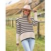 image:imageZeagoo Womens Turtleneck Sweater 2026 Fall Winter Chunky Knitted Pullover High Low Hem Trendy Basic Jumper TopStriped Beige