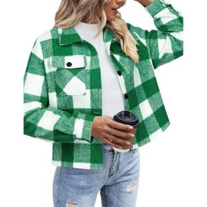 image:imageZeagoo Flannels for Women Cropped Shacket Jacket Fashion Plaid Button Down Shirt 2026 Fall Coat TopsGw22