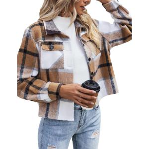 image:imageZeagoo Flannels for Women Cropped Shacket Jacket Fashion Plaid Button Down Shirt 2026 Fall Coat TopsYdl1