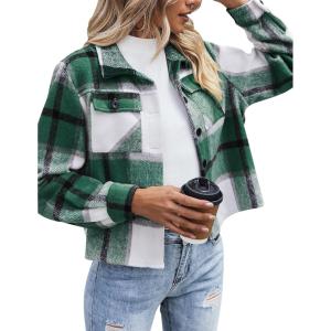 image:imageZeagoo Flannels for Women Cropped Shacket Jacket Fashion Plaid Button Down Shirt 2026 Fall Coat TopsYdl2