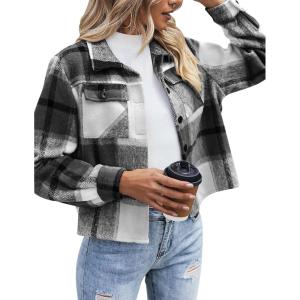 image:imageZeagoo Flannels for Women Cropped Shacket Jacket Fashion Plaid Button Down Shirt 2026 Fall Coat TopsYdl4