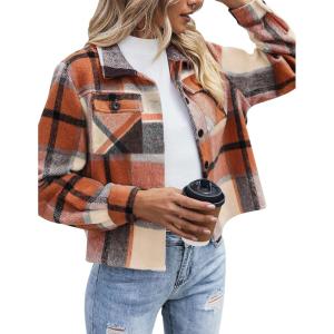 image:imageZeagoo Flannels for Women Cropped Shacket Jacket Fashion Plaid Button Down Shirt 2026 Fall Coat TopsYdl8