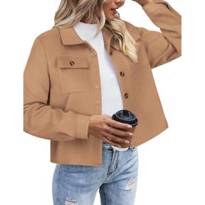 image:imageZeagoo Flannels for Women Cropped Shacket Jacket Fashion Plaid Button Down Shirt 2026 Fall Coat TopsZcamel