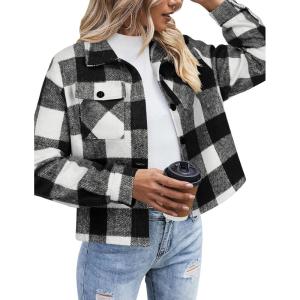 image:imageZeagoo Flannels for Women Cropped Shacket Jacket Fashion Plaid Button Down Shirt 2026 Fall Coat TopsZgw178