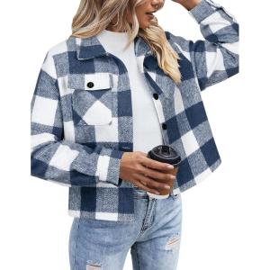 image:imageZeagoo Flannels for Women Cropped Shacket Jacket Fashion Plaid Button Down Shirt 2026 Fall Coat TopsZgw19