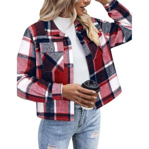 image:imageZeagoo Flannels for Women Cropped Shacket Jacket Fashion Plaid Button Down Shirt 2026 Fall Coat TopsZgz545