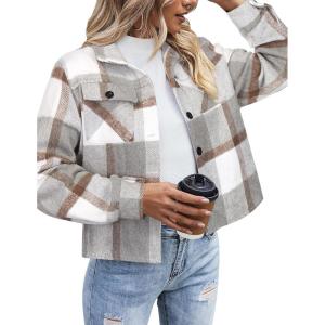 image:imageZeagoo Flannels for Women Cropped Shacket Jacket Fashion Plaid Button Down Shirt 2026 Fall Coat TopsZgz801