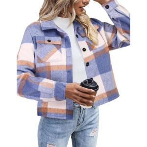 image:imageZeagoo Flannels for Women Cropped Shacket Jacket Fashion Plaid Button Down Shirt 2026 Fall Coat TopsZgz929