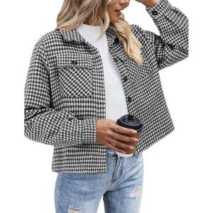 image:imageZeagoo Flannels for Women Cropped Shacket Jacket Fashion Plaid Button Down Shirt 2026 Fall Coat TopsZjh275