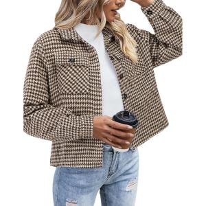 image:imageZeagoo Flannels for Women Cropped Shacket Jacket Fashion Plaid Button Down Shirt 2026 Fall Coat TopsZjh459