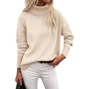image:imageZeagoo Womens Turtleneck Sweater 2026 Fall Winter Chunky Knitted Pullover High Low Hem Trendy Basic Jumper TopBeige