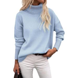 image:imageZeagoo Womens Turtleneck Sweater 2026 Fall Winter Chunky Knitted Pullover High Low Hem Trendy Basic Jumper TopBlue