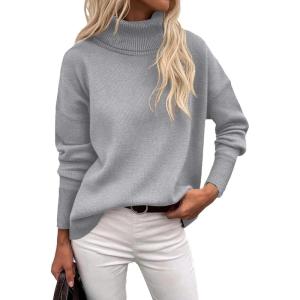 image:imageZeagoo Womens Turtleneck Sweater 2026 Fall Winter Chunky Knitted Pullover High Low Hem Trendy Basic Jumper TopGrey