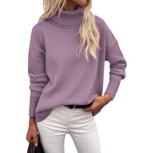 image:imageZeagoo Womens Turtleneck Sweater 2026 Fall Winter Chunky Knitted Pullover High Low Hem Trendy Basic Jumper TopLight Purple