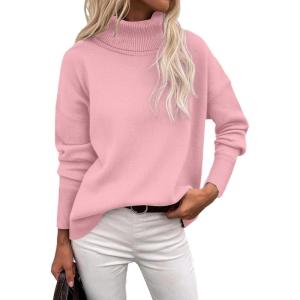 image:imageZeagoo Womens Turtleneck Sweater 2026 Fall Winter Chunky Knitted Pullover High Low Hem Trendy Basic Jumper TopPink
