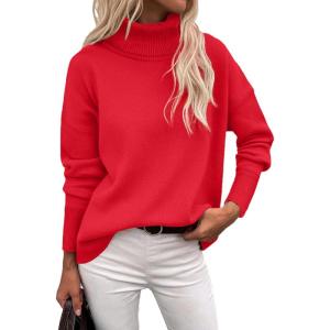 image:imageZeagoo Womens Turtleneck Sweater 2026 Fall Winter Chunky Knitted Pullover High Low Hem Trendy Basic Jumper TopRed