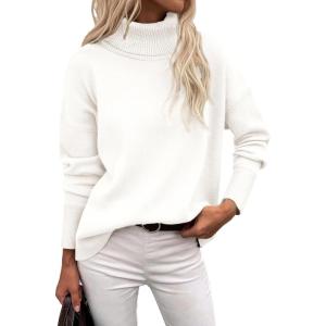 image:imageZeagoo Womens Turtleneck Sweater 2026 Fall Winter Chunky Knitted Pullover High Low Hem Trendy Basic Jumper TopWhite