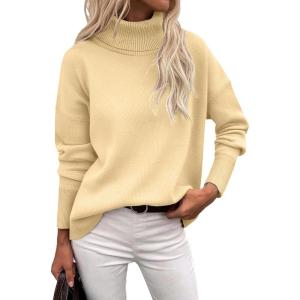 image:imageZeagoo Womens Turtleneck Sweater 2026 Fall Winter Chunky Knitted Pullover High Low Hem Trendy Basic Jumper TopYellow