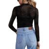 image:imageZeagoo Womens Mesh Sheer Long Sleeve Top Mock Turtle Neck See Though Shirts Ruched Sexy Casual Going Out BlousesBlack Spider Pattern