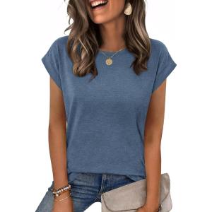image:imageZeagoo Womens Tops Summer Casual Cap Sleeve Tshirts Shirts Business Dressy Spring Fashion Outfits Trendy ClothesHaze Blue