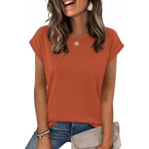 image:imageZeagoo Womens Tops Summer Casual Cap Sleeve Tshirts Shirts Business Dressy Spring Fashion Outfits Trendy ClothesOrange