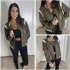 image:imageZeagoo Bomber Jacket Women Varsity Casual Button Down Lightweight 2026 Spring Fashion Short School Outfits with PocketsArmy Green