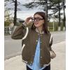 image:imageZeagoo Bomber Jacket Women Varsity Casual Button Down Lightweight 2026 Spring Fashion Short School Outfits with PocketsArmy Green