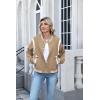 image:imageZeagoo Bomber Jacket Women Varsity Casual Button Down Lightweight 2026 Spring Fashion Short School Outfits with PocketsKhaki Striped
