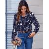 image:imageZeagoo Button Down Shirts for Women Dressy Floral Printed Long Sleeve Blouse Business Casual Work TopsNavy White Floral