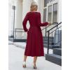 image:imageZeagoo Long Sleeve Dresses for Women 2026 Fall Winter Casual Flowy ALine Boho Midi Party Long Dress with PocketsWine Red
